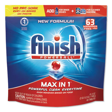 FINISH® Powerball Max In 1 Dishwasher Tabs, Fresh, 63-pack, 3-carton freeshipping - TVN Wholesale